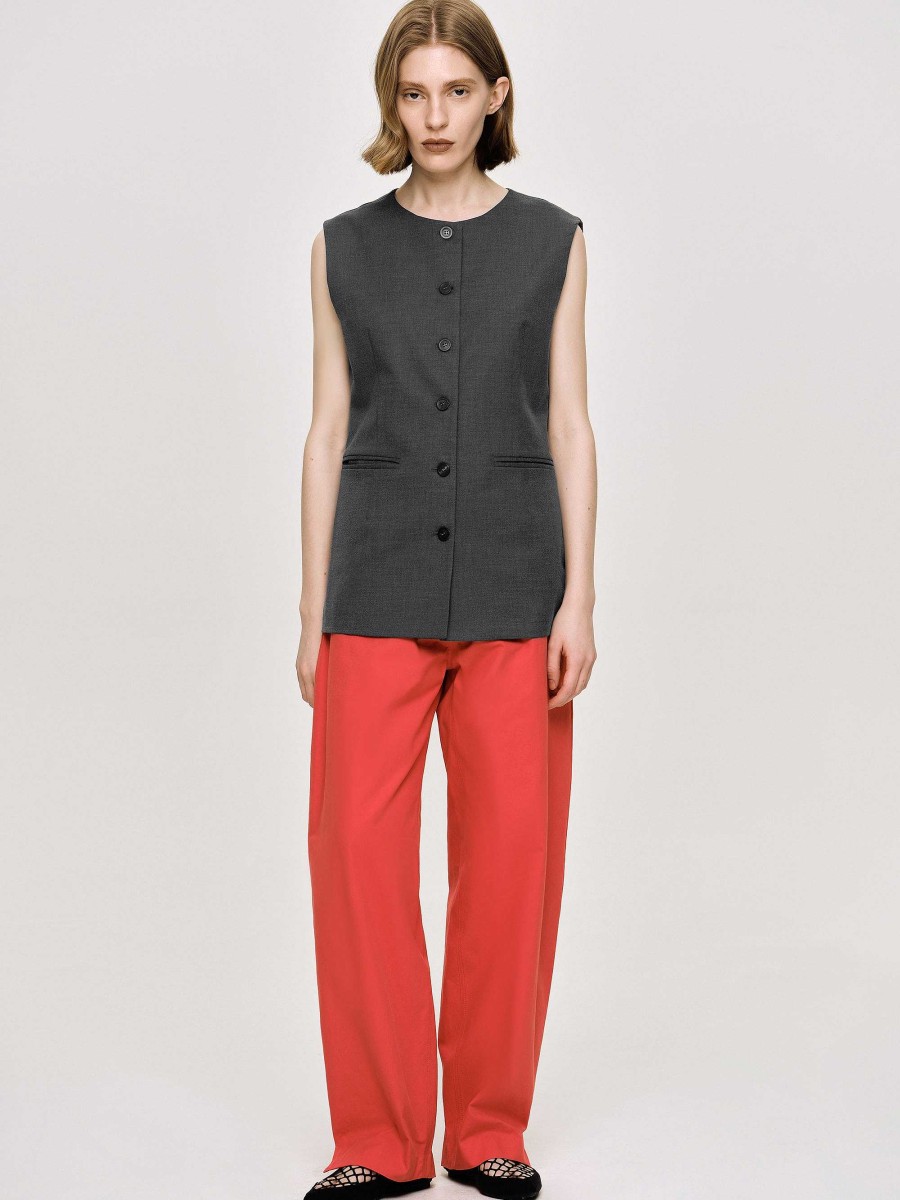 Source Unknown Long Button Vest, Charcoal Melange