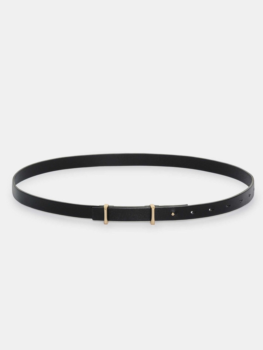 Source Unknown Calfskin Leather Skinny Belt, Black