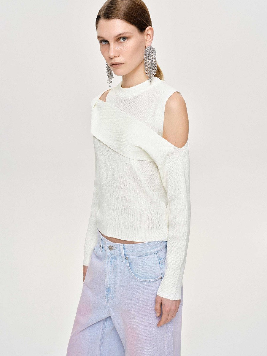 Source Unknown Draped Cut-Out Knit, White