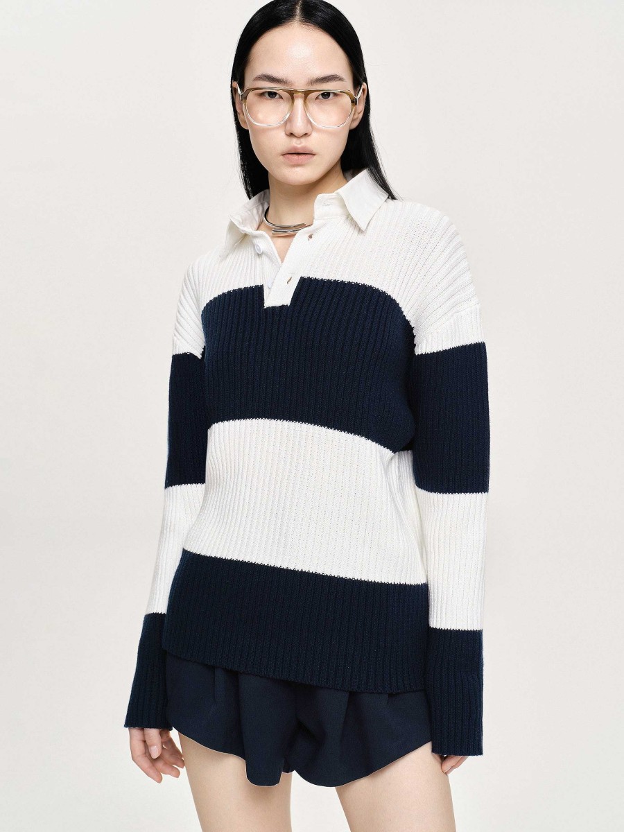 Source Unknown Matias Oversized Knit Polo, Navy