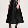 Source Unknown Croc-Embossed Midi Skirt, Black