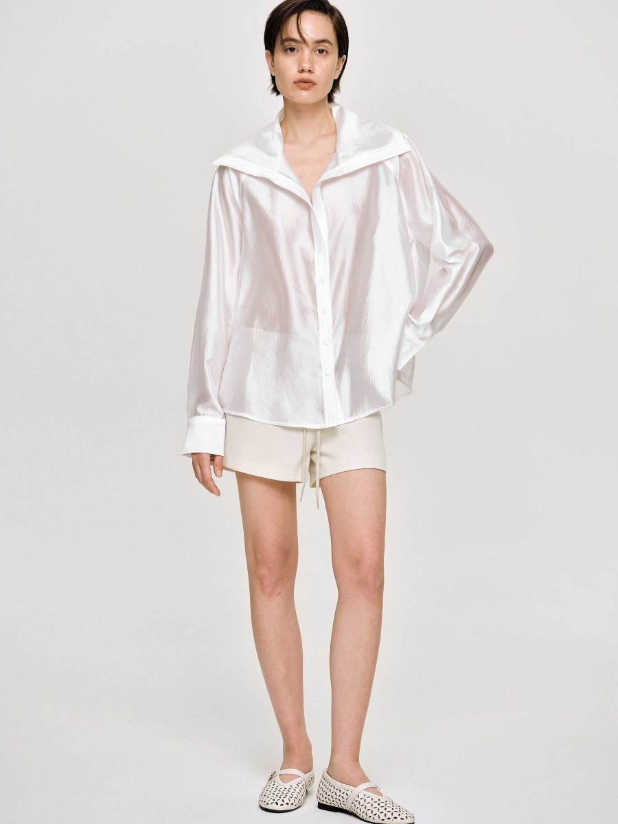 Source Unknown Sailor Collar Sheer Shirt, White