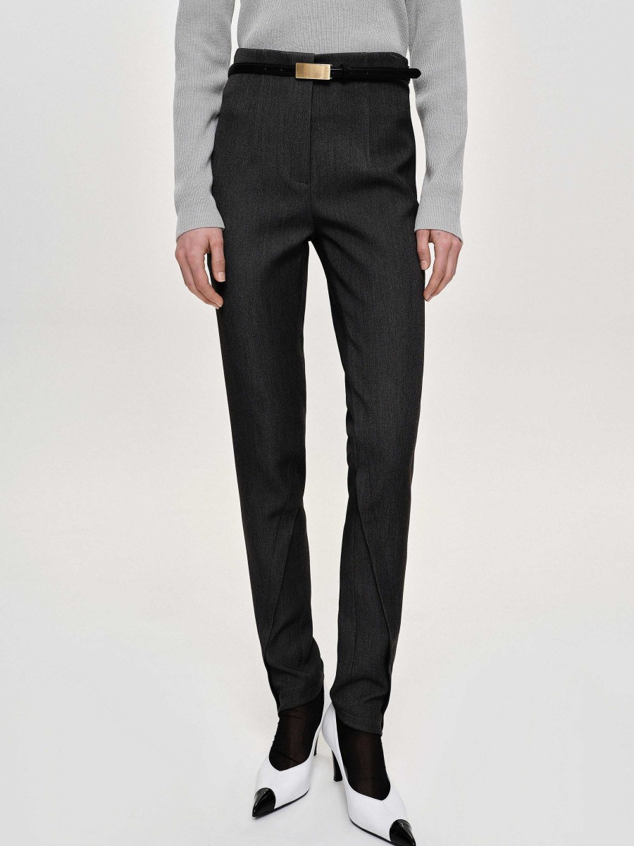 Source Unknown Tyia Bias-Cut Slim Trousers, Dark Charcoal