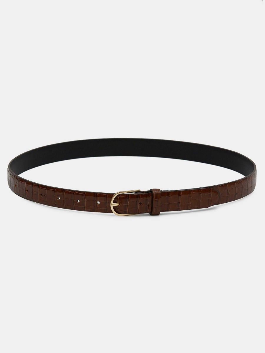 Source Unknown Croc-Effect Belt, Brown