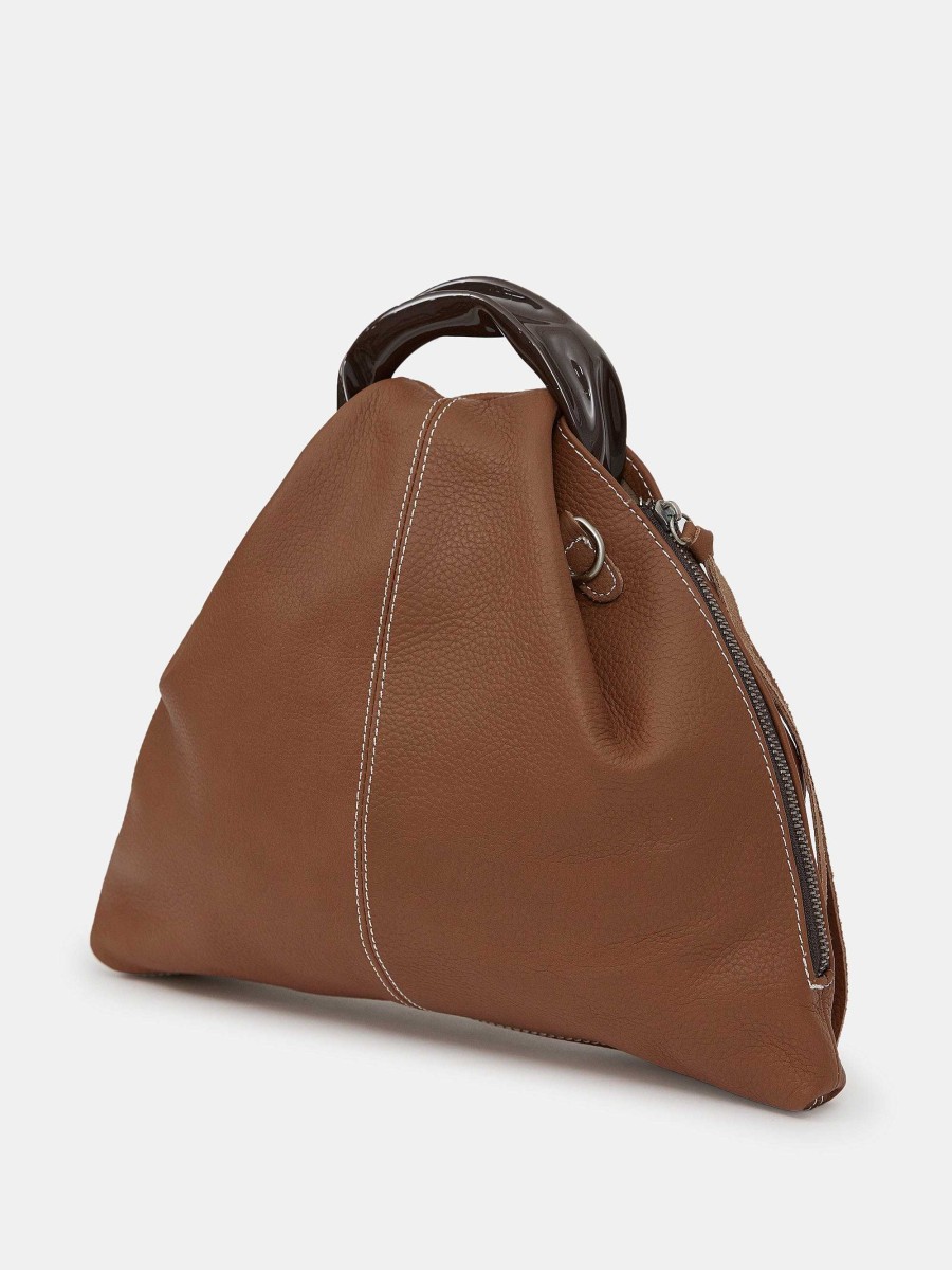 Source Unknown Calfskin Triangle Tote, Brunette