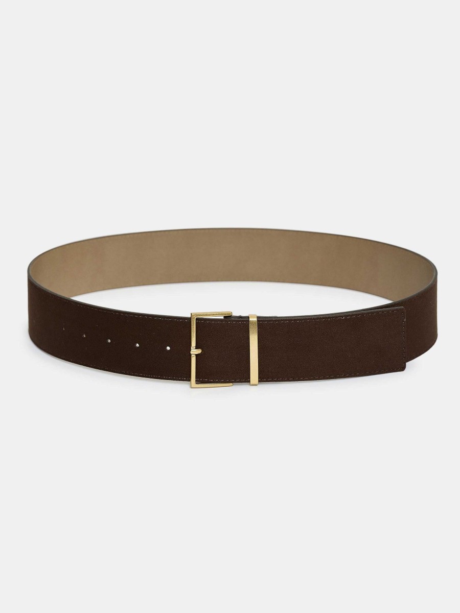 Source Unknown Square Buckle Suede Belt, Espresso