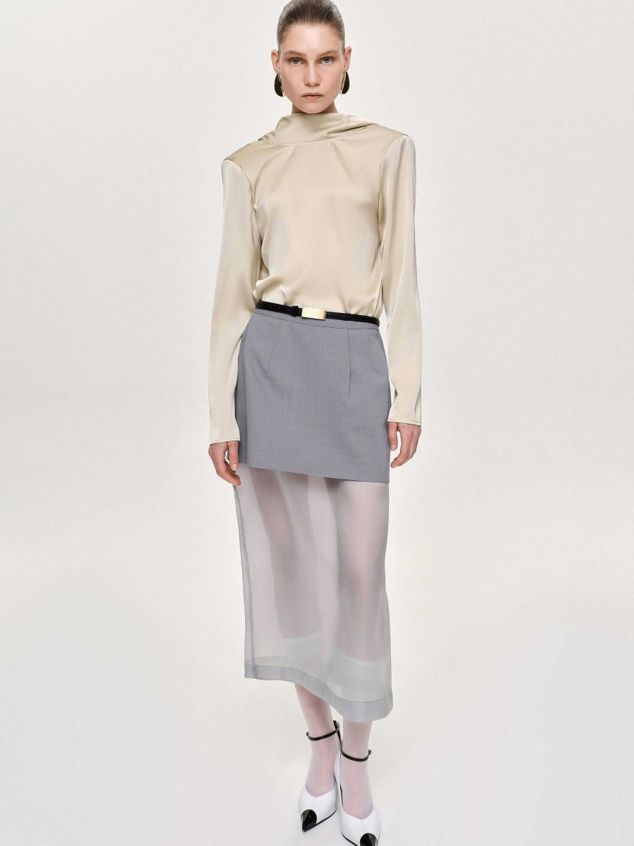 Source Unknown Sheer Midi Skirt, Taupe Gray