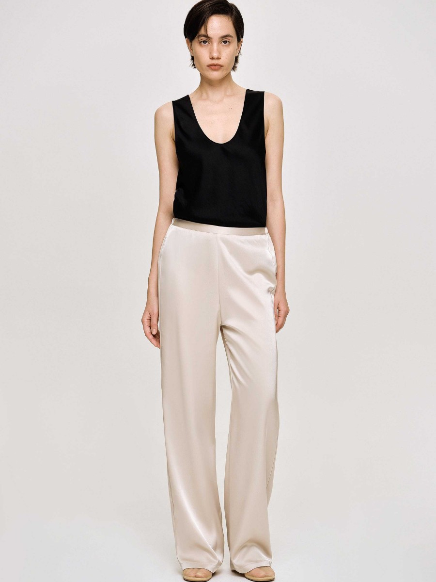 Source Unknown Satin-Crepe Pants, Champagne