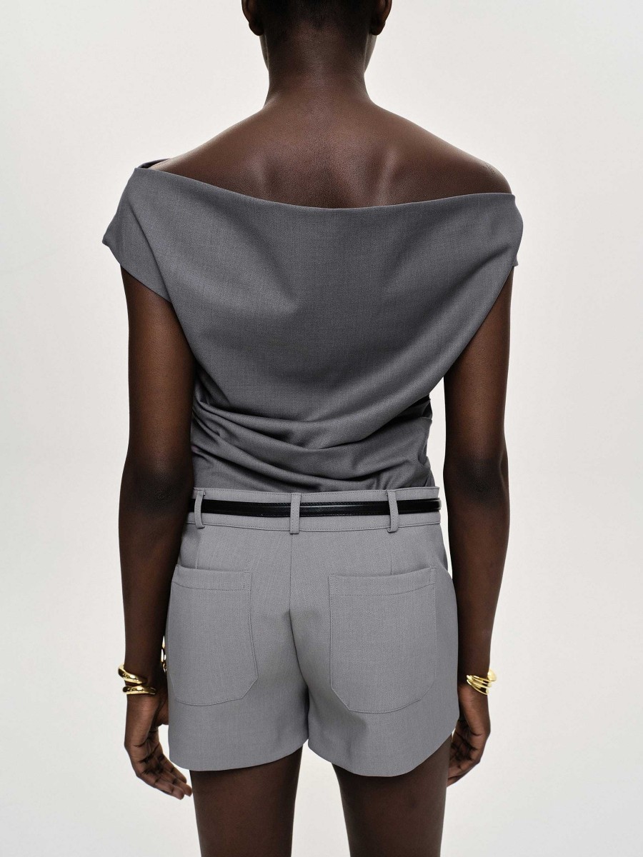 Source Unknown Asymmetric Draped Top, Charcoal