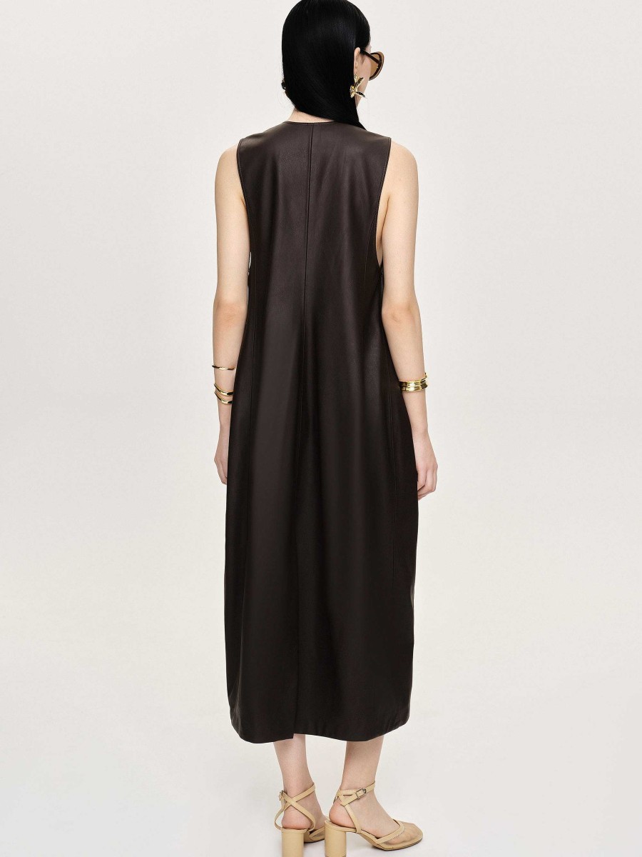 Source Unknown Adua Faux Leather Maxi Dress, Chocolate