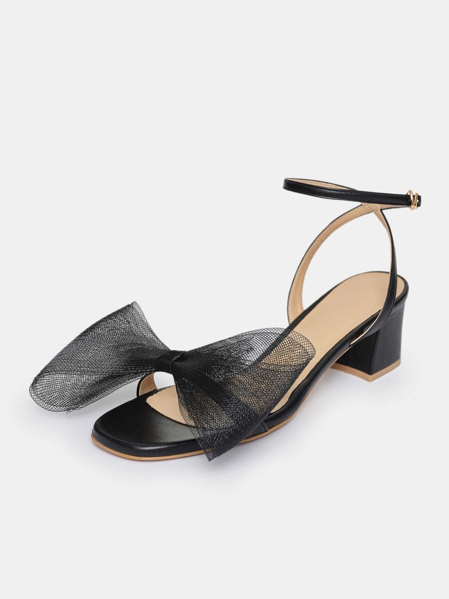 Source Unknown Apogeo Tulle Bow Sandals, Black