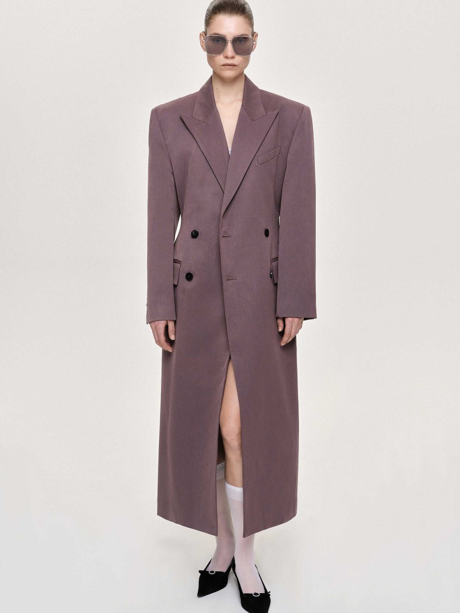 Source Unknown Delphina Long Hourglass Coat, Mauve Grey