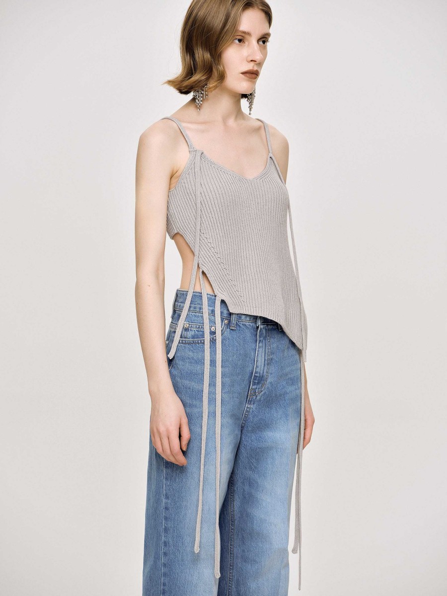 Source Unknown Asymmetric Knit Tank Top, Fossil Grey