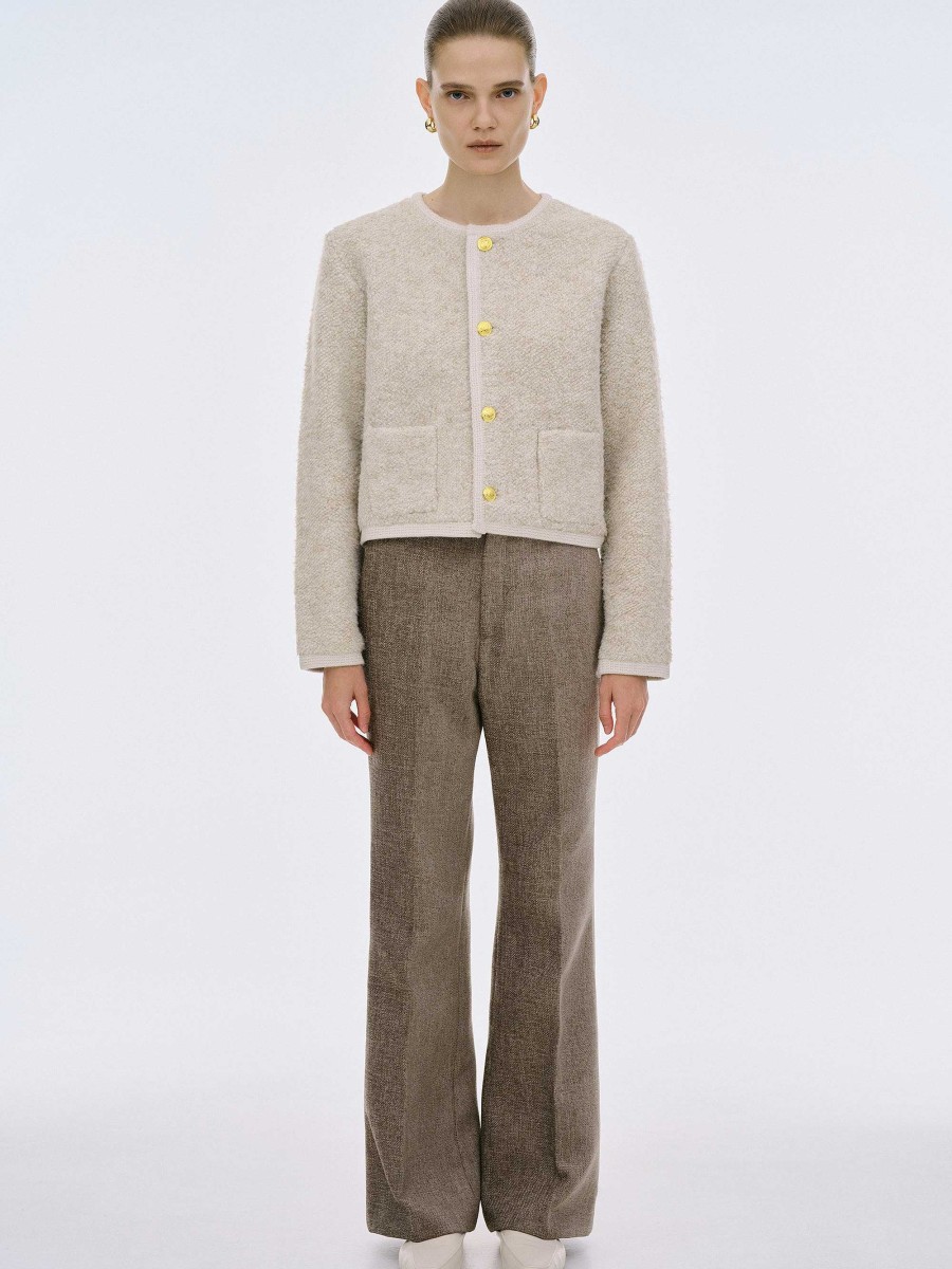 Source Unknown Mogador Shearing Wool Cardigan, Beige Melange