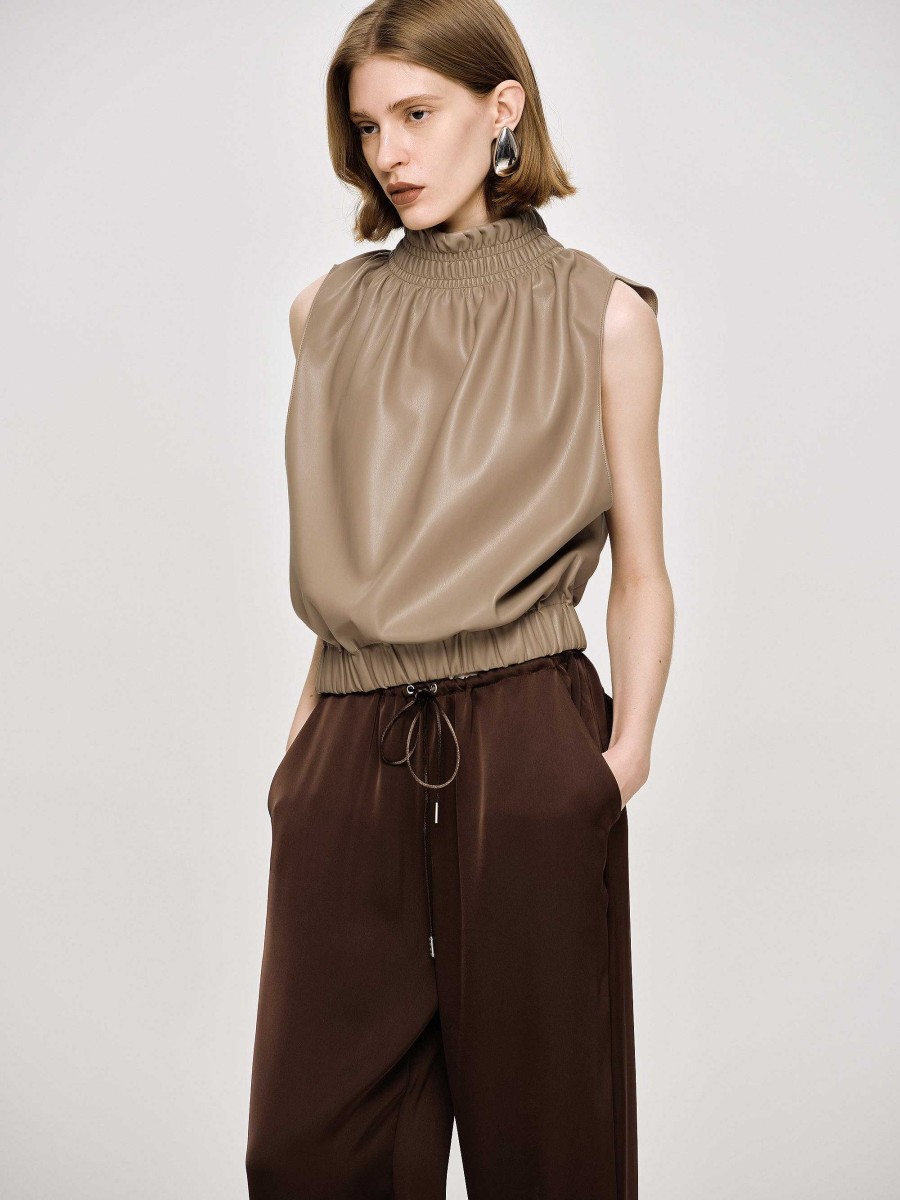 Source Unknown Sleeveless Leather Top, Beige