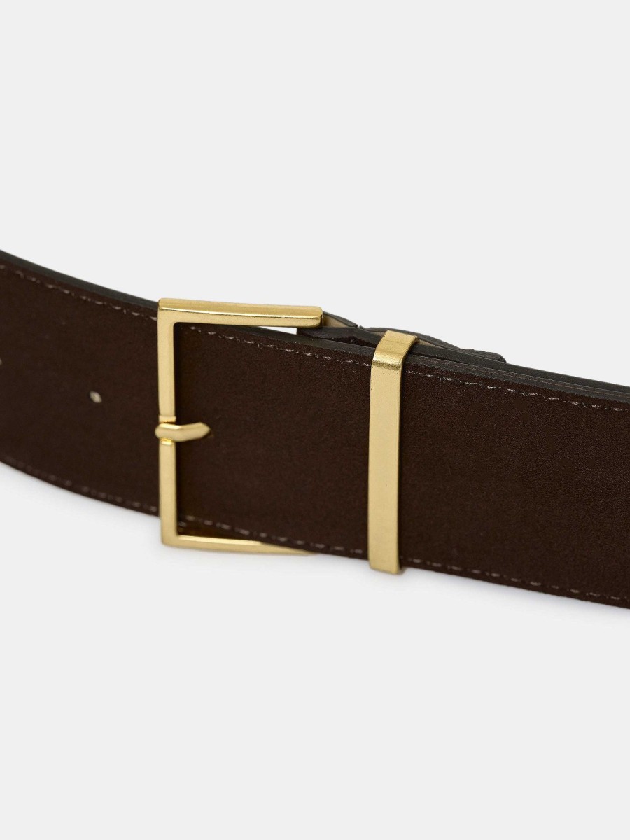 Source Unknown Square Buckle Suede Belt, Espresso