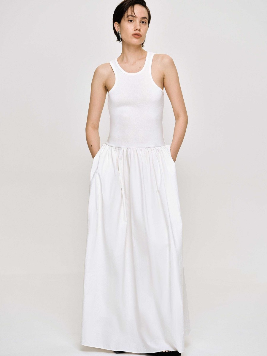 Source Unknown Amal Drop Waist Racer Tank Dress, White