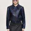 Source Unknown Ennio Faux-Leather Bomber Jacket, Navy