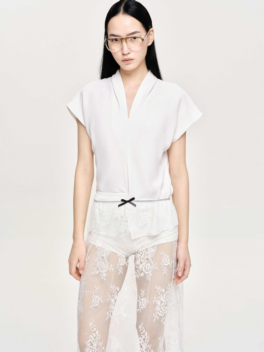 Source Unknown V-Neck Crepe Blouse, White