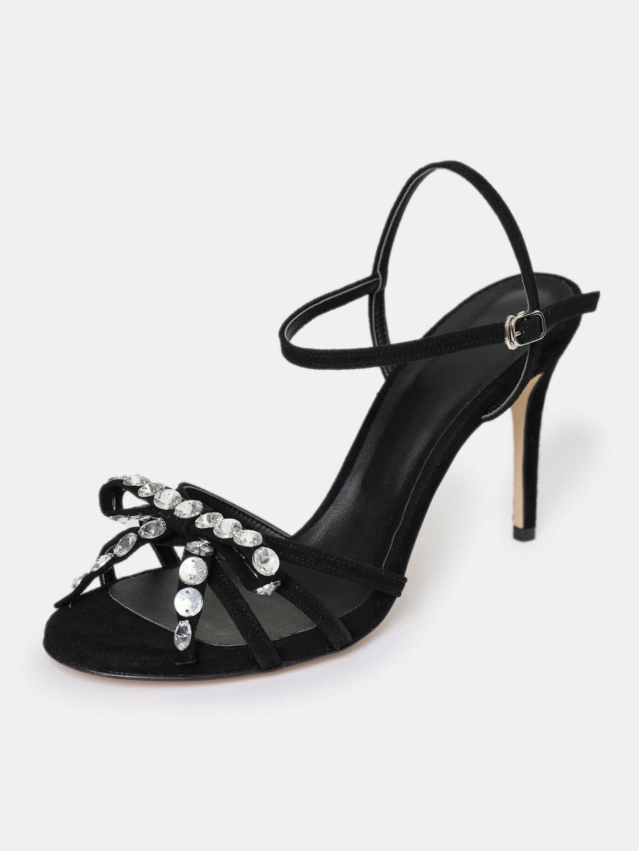 Source Unknown Micol Open Toe Jeweled Heel Sandals, Black