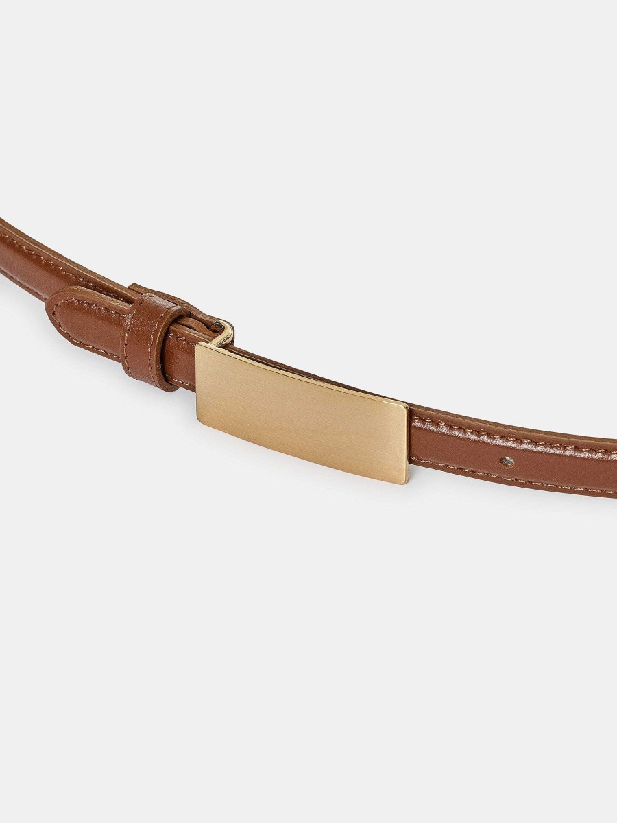 Source Unknown Plate Buckle Leather Belt, Saddle