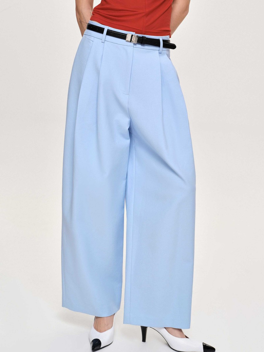 Source Unknown Wide-Leg Pintuck Trousers, Ice Blue