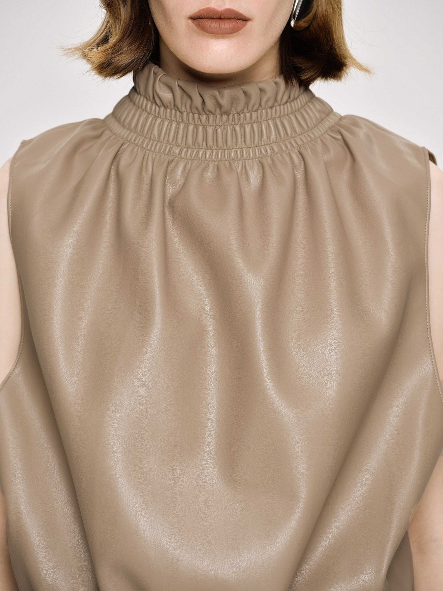 Source Unknown Sleeveless Leather Top, Beige