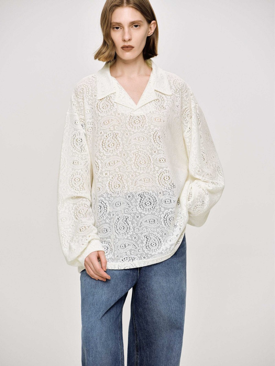 Source Unknown Crochet Collar Top, Ivory