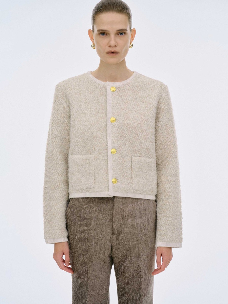 Source Unknown Mogador Shearing Wool Cardigan, Beige Melange