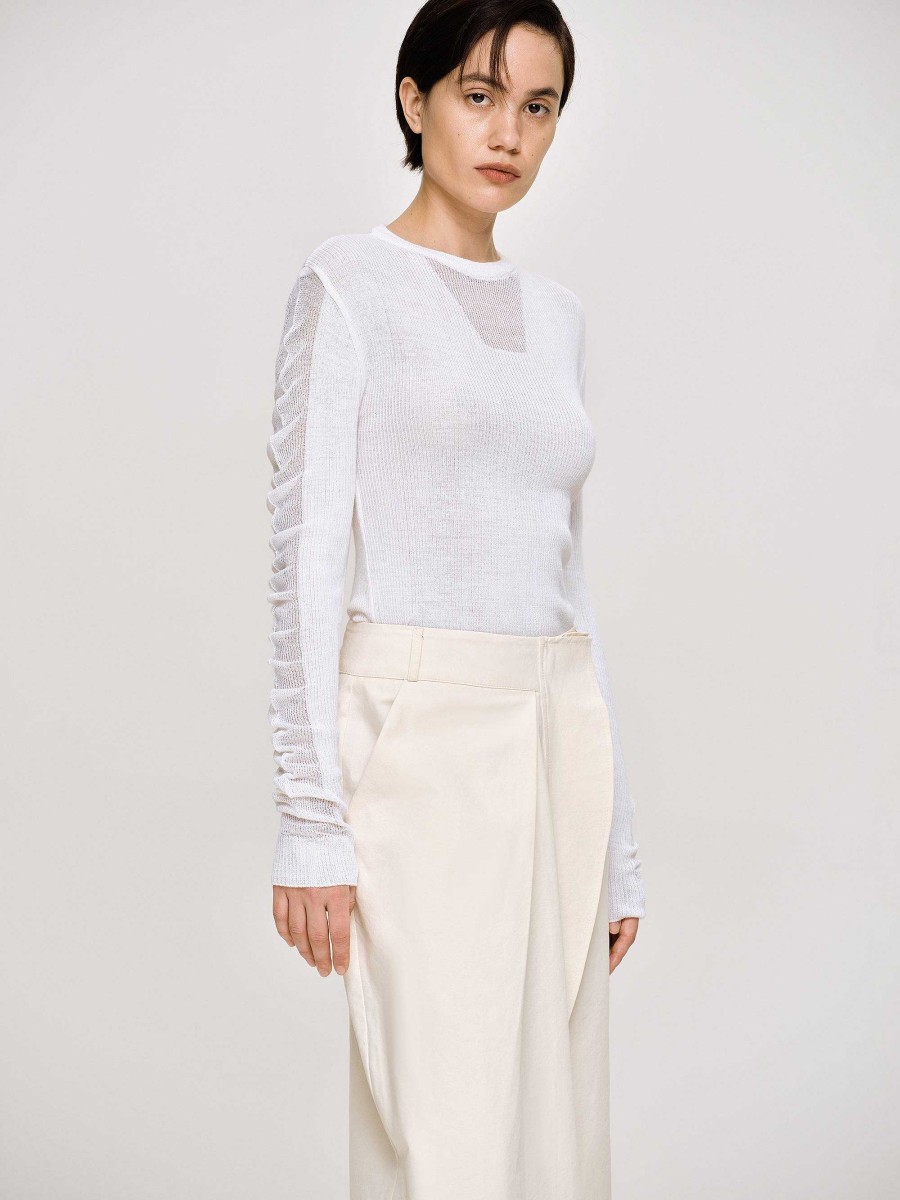 Source Unknown Sheer Sleeve Knit, White