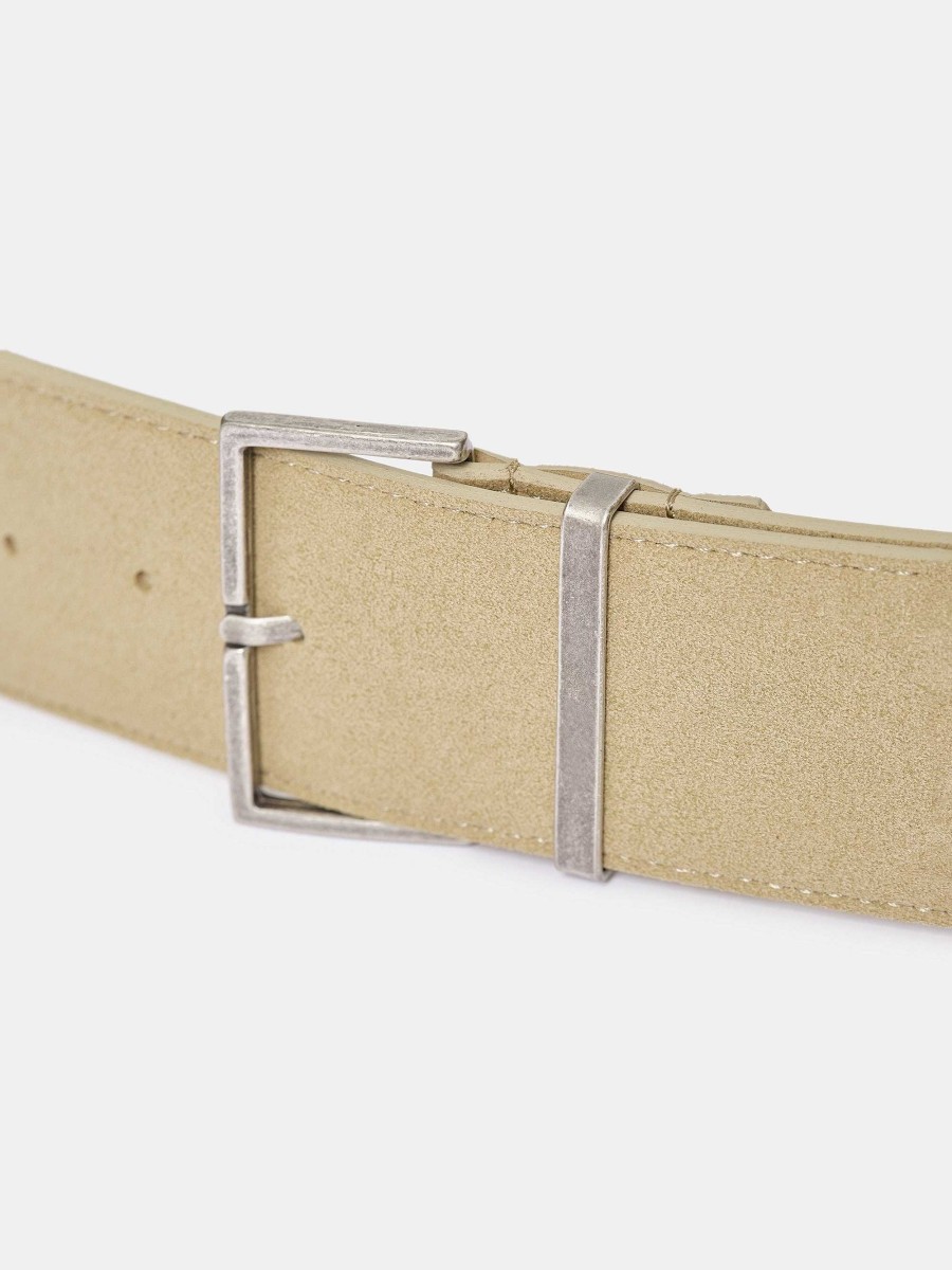 Source Unknown Square Buckle Suede Belt, Nougat