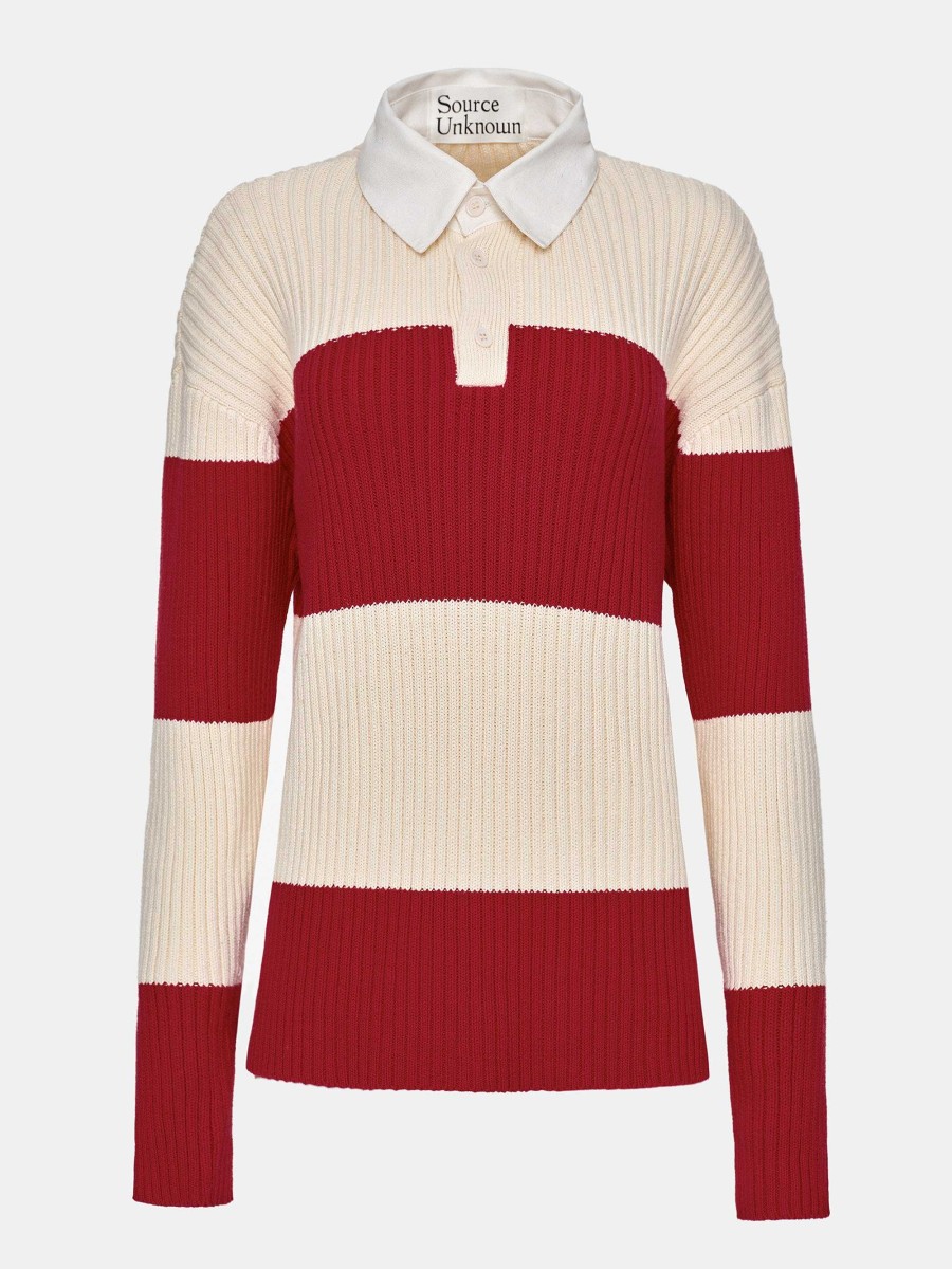 Source Unknown Matias Oversized Knit Polo, Red