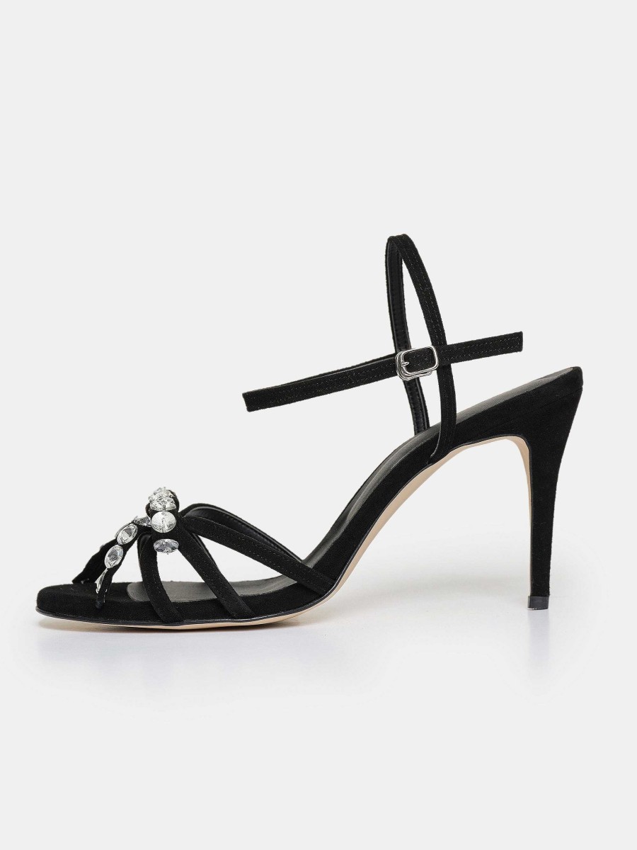 Source Unknown Micol Open Toe Jeweled Heel Sandals, Black