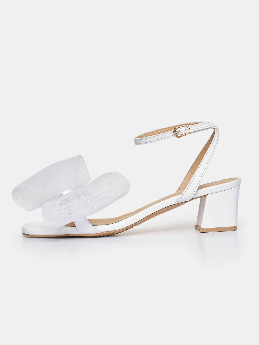 Source Unknown Apogeo Tulle Bow Sandals, White