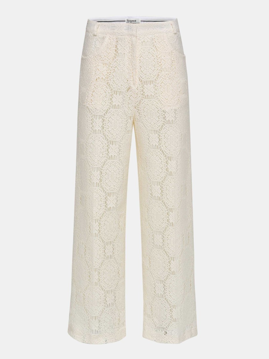 Source Unknown Sevilla Crochet Wide Trousers, Ecru