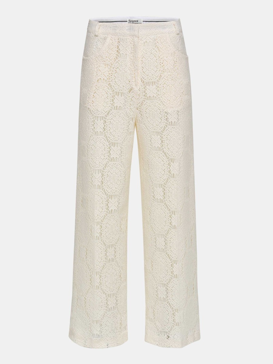 Source Unknown Sevilla Crochet Wide Trousers, Ecru