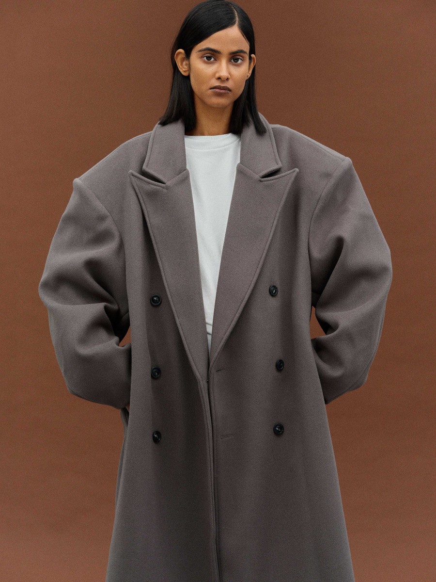 Source Unknown Wallis Oversized Grandpa Coat, Grey