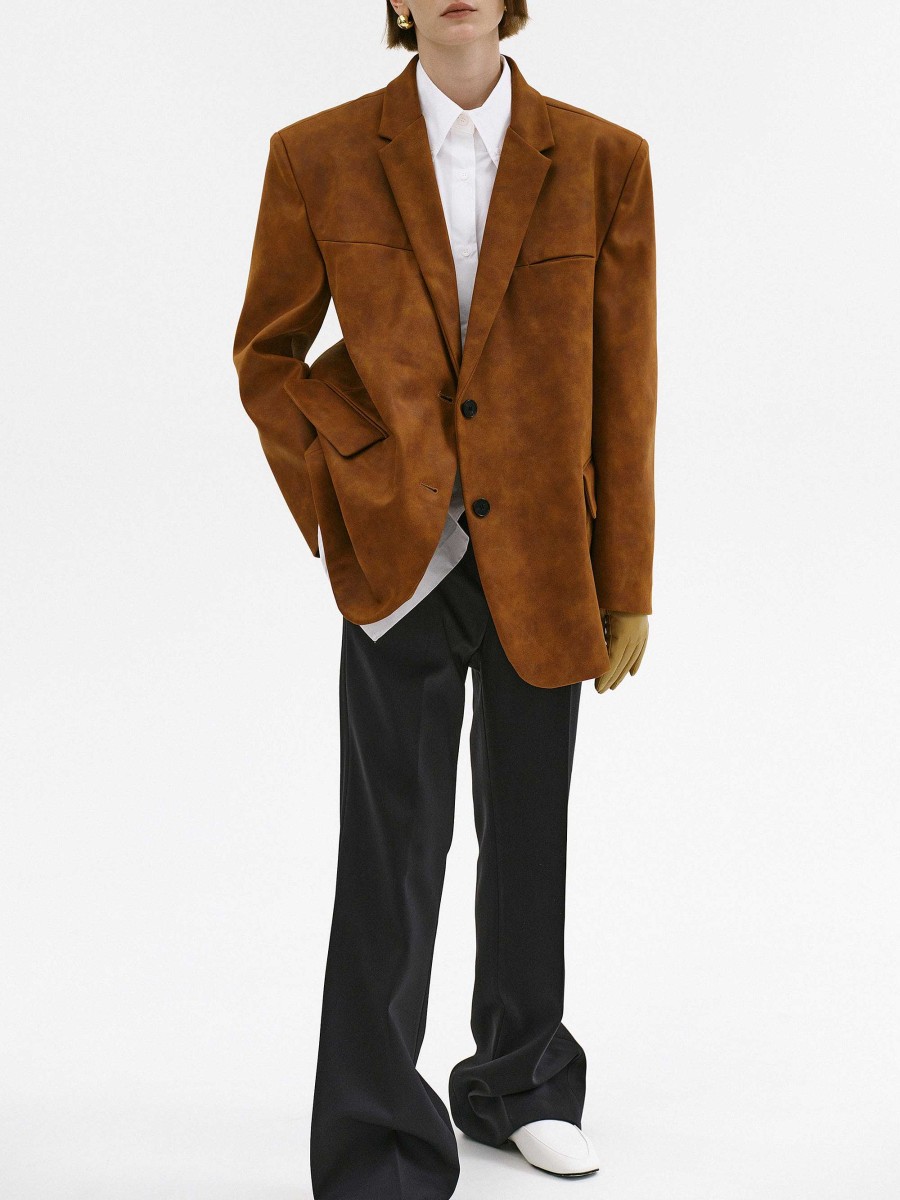 Source Unknown Lui Faux Leather Blazer, Rust Brown