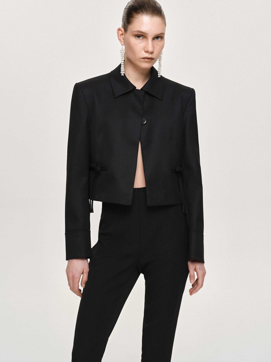 Source Unknown Sisilia Bow Cropped Blazer, Black