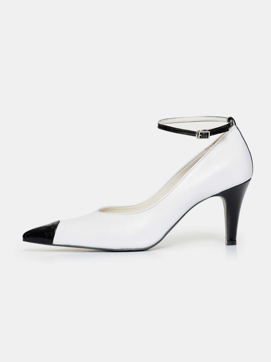 Source Unknown Ester Bicolor Ankle-Strap Heels, White