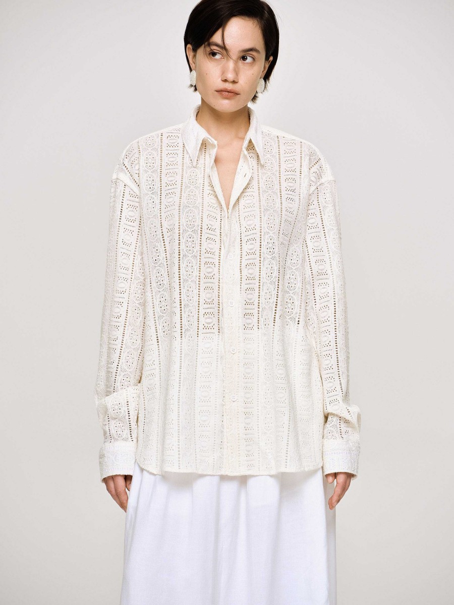 Source Unknown Pointelle Oversized Button Down Shirt,