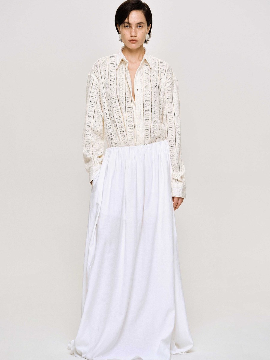 Source Unknown Dhanila Floor-Length Linen Skirt, Optic White