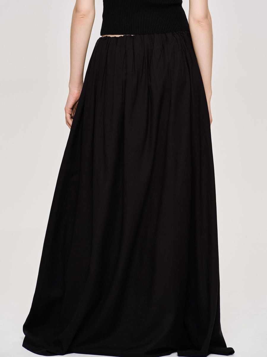 Source Unknown Dhanila Floor-Length Linen Skirt, Black