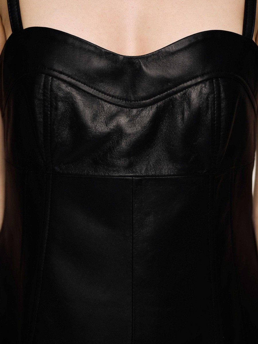 Source Unknown Lambskin Bustier Leather Top, Black