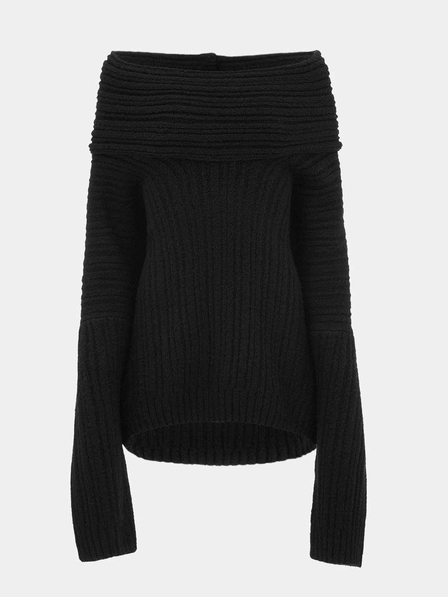 Source Unknown Becca Oversized High Roll Knit Pullover, Black