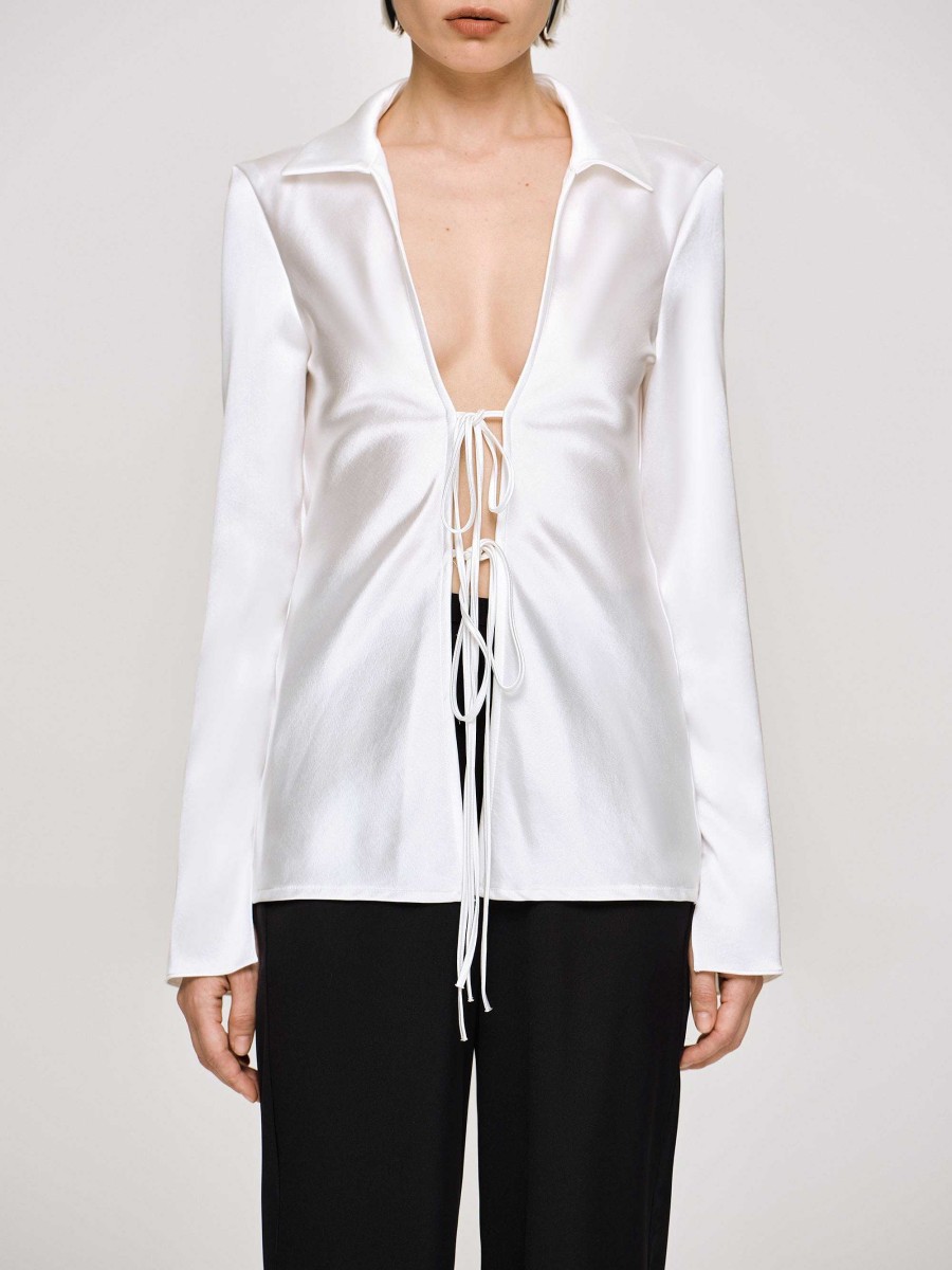 Source Unknown Reyna Satin Blouse, Pearl